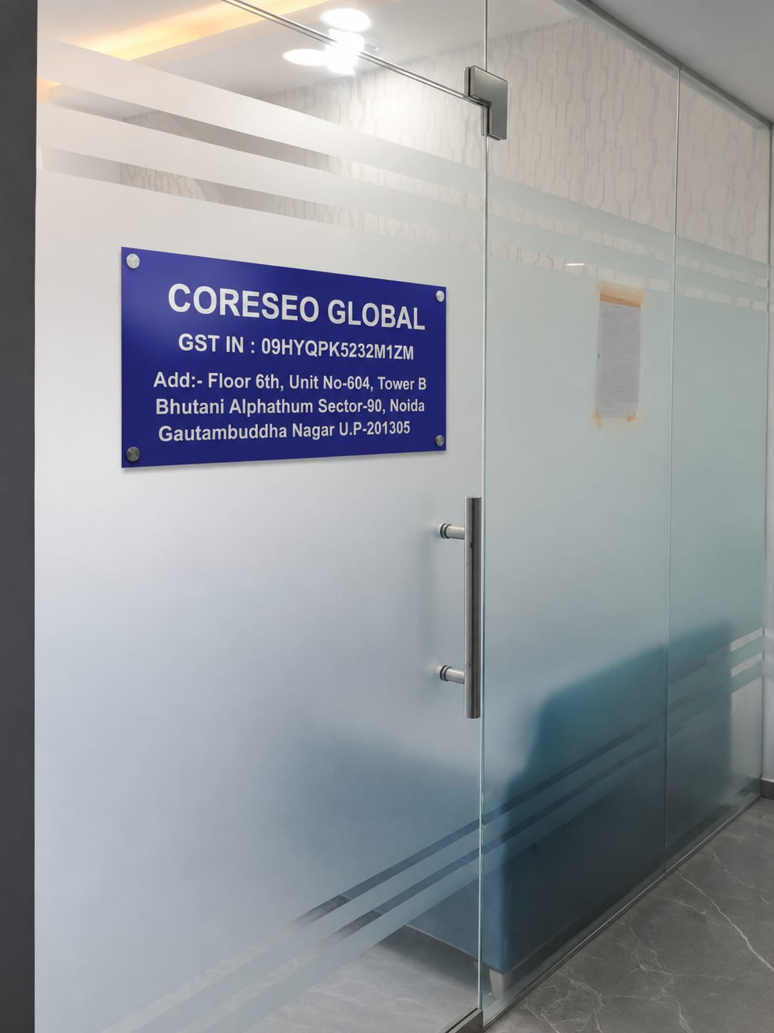 CoreSEO Global office entrance at Bhutani Alphathum, Noida Sector-90
